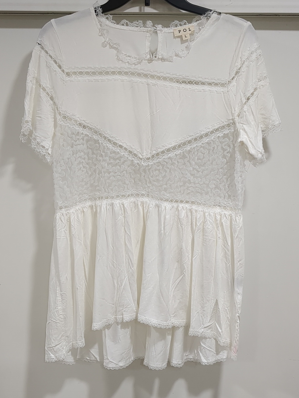 NWOT! POL White Lace Peplum Tunic Top
